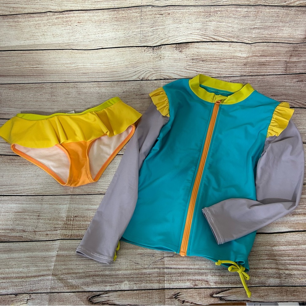 SwimZip | Little Girls Colorful Rash Guard Swim Suit Size 6-8